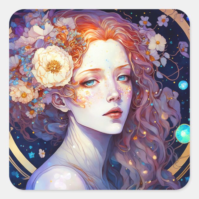 Goddess Fantasy Art Square Sticker (Vorderseite)