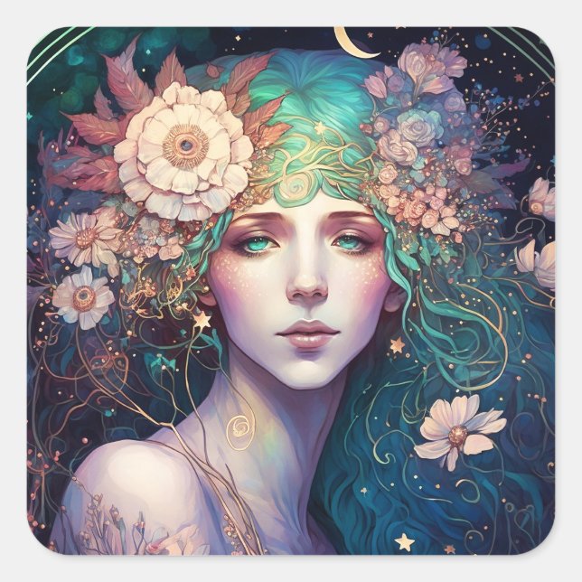 Goddess Fantasy Art Square Sticker (Vorderseite)