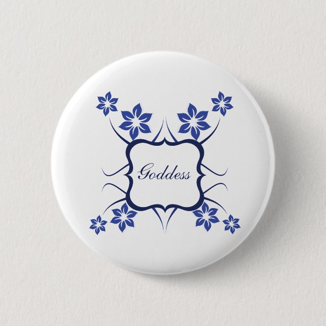 Goddess Floral Button, lebhaftes Blau Button (Vorderseite)