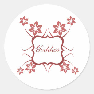 Goddess Floral Stickers, Brick Red Runder Aufkleber