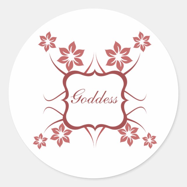 Goddess Floral Stickers, Brick Red Runder Aufkleber (Vorderseite)