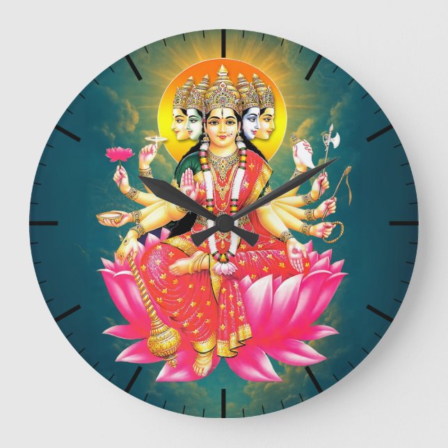 Goddess Gayatri Devi Hindu Deity Große Wanduhr (Vorderseite)