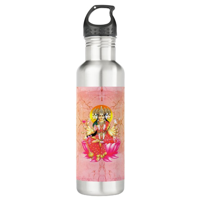 Goddess Gayatri Devi über Lotus Hindu Deity Edelstahlflasche (Vorderseite)