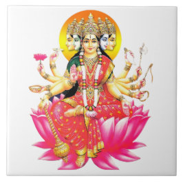 Goddess Gayatri Devi über Lotus Hindu Deity Fliese