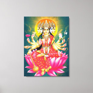 Goddess Gayatri Devi über Lotus Hindu Deity Leinwanddruck