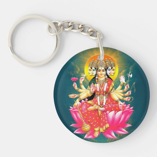 Goddess Gayatri Devi über Lotus Hindu Deity Schlüsselanhänger (Vorderseite)