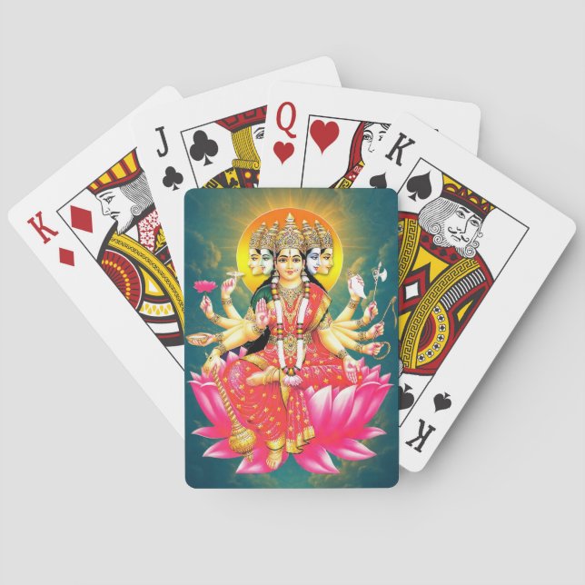Goddess Gayatri Devi über Lotus Hindu Deity Spielkarten (Rückseite)