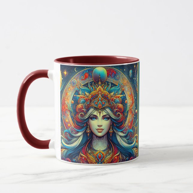 Goddess Head fließend türkis Haar April - Tasse (Links)