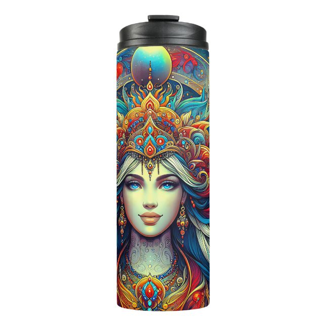 Goddess Head fließend türkis Haar April - Thermosbecher (Vorderseite)