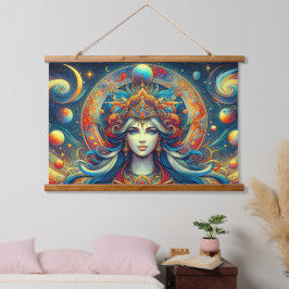 Goddess Head fließend türkis Haar April - Wandteppich Mit Holzrahmen