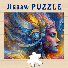 Goddess Head kosmic Hair geschlossen Augen Juni - Puzzle