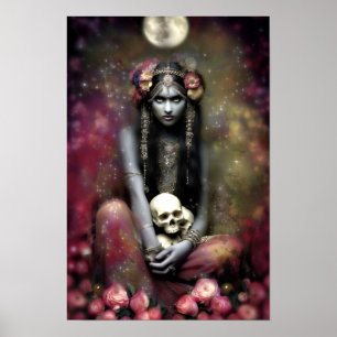 Goddess Kali Ma Art Nouveau Floral Skulls Poster