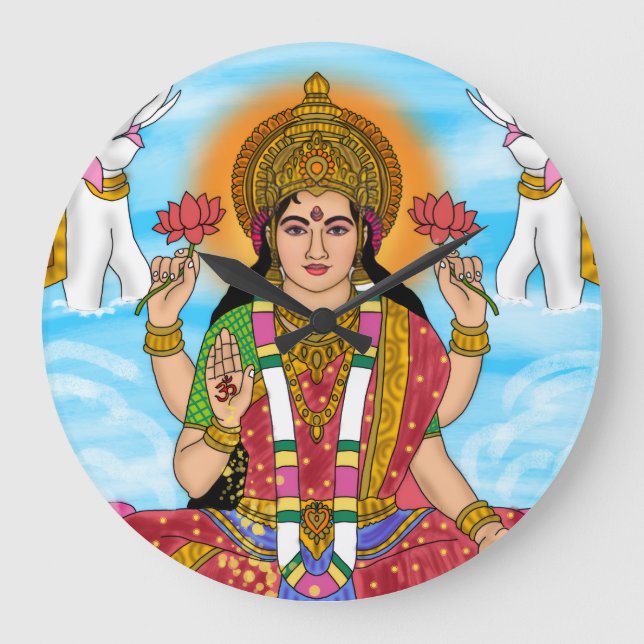 Goddess Lakshmi Clock Große Wanduhr (Vorderseite)