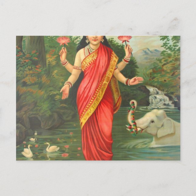 Goddess Lakshmi - Raja Ravi Varma Postkarte (Vorderseite)