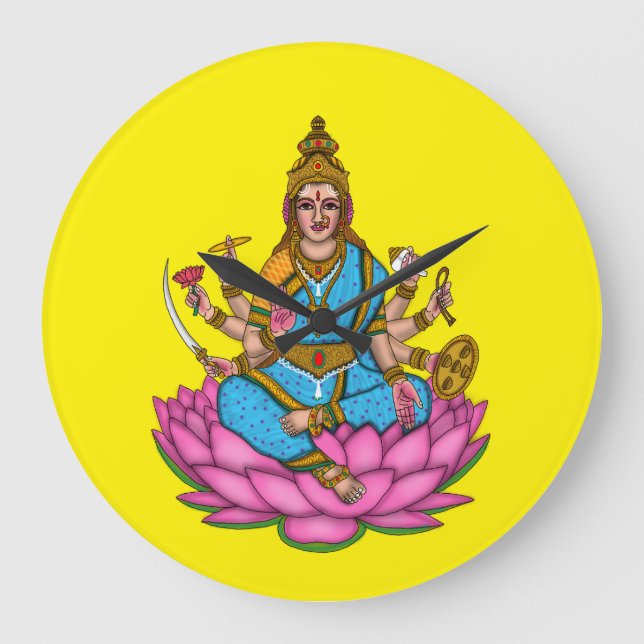 Goddess Lakshmi Wall Clock Große Wanduhr (Vorderseite)