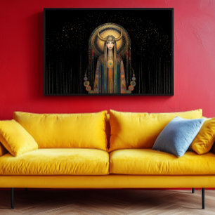 Goddess Lilith Rainbow Gold Schwarz Jugendstil Poster