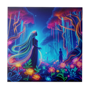 Goddess Neon Forest of Light Fantasy Märchenart Fliese