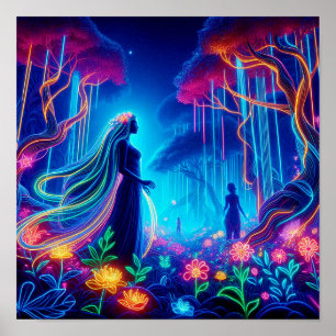 Goddess Neon Forest of Light Fantasy Märchenart Poster
