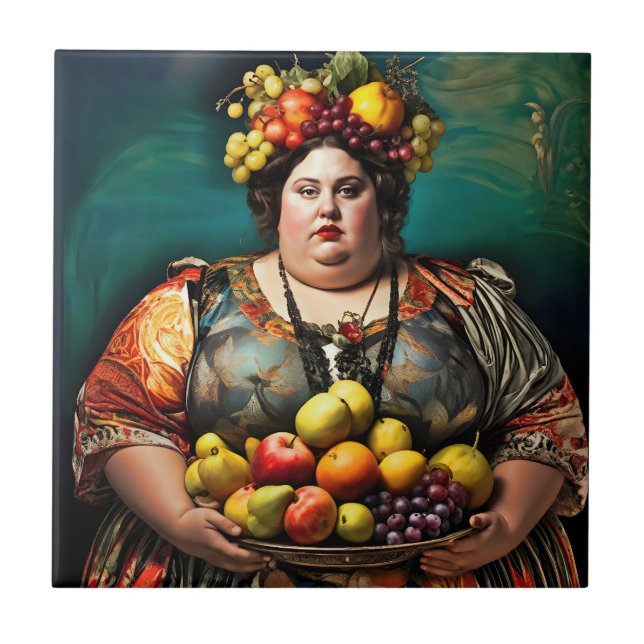"Goddess of Overindulgence" - farbiges Portrait Fliese (Vorderseite)