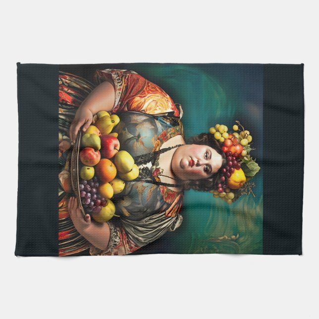 "Goddess of Overindulgence" - farbiges Portrait Geschirrtuch (Horizontal)