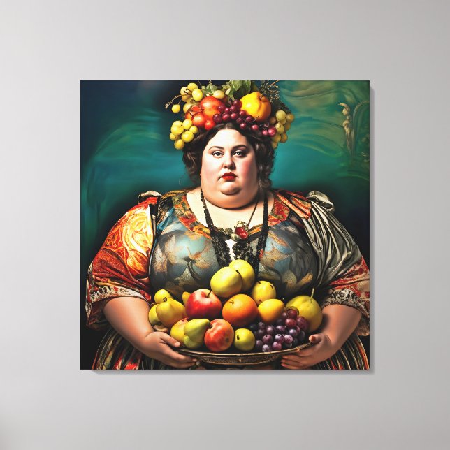"Goddess of Overindulgence" - farbiges Portrait Leinwanddruck (Vorderseite)
