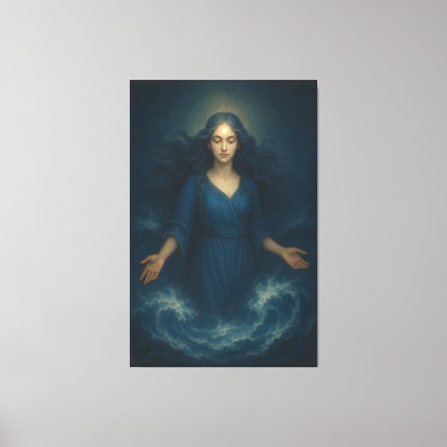 Goddess of Tidal Serenity – Ocean Spirit Blue Aura Leinwanddruck (Vorderseite)