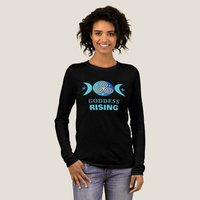 Goddess Rising Aquamarin Blue Long Sleeve T-Shirt Tri-Blend Shirt (Volle Vorderseite)