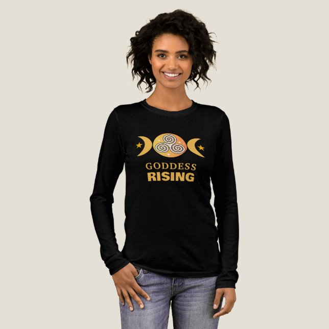 Goddess Rising Golden Yellow Long Sleeve T-Shirt Tri-Blend Shirt (Volle Vorderseite)