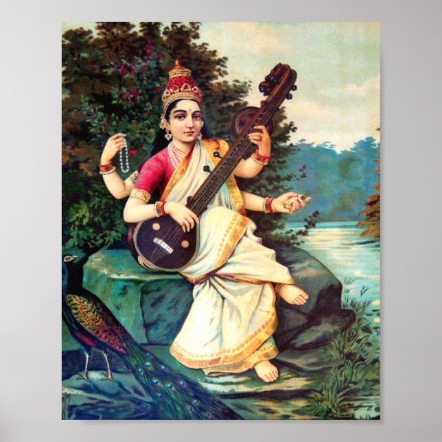 Goddess Saraswati by Raja Ravi Varma Poster (Vorne)