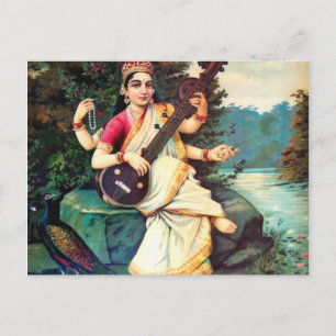Goddess Saraswati by Raja Ravi Varma Postkarte