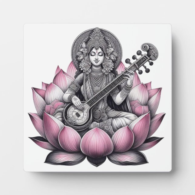 Goddess Saraswati on Lotus Fotoplatte (Vorderseite)