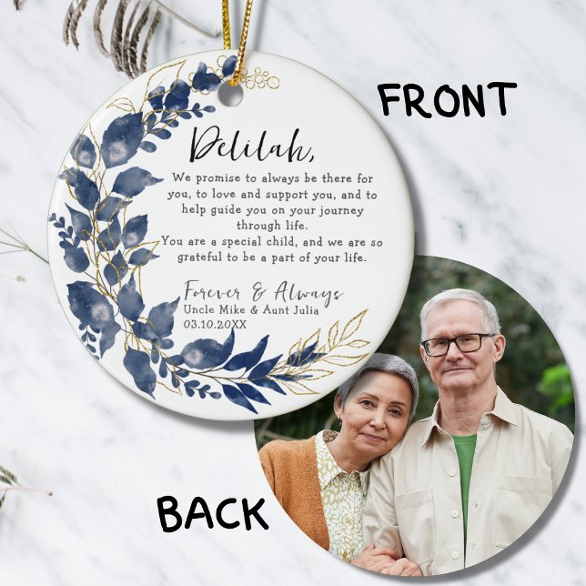 Godeltern-Sake - Taufe Blau-Blätter Keramik Ornament (Von Creator hochgeladen)