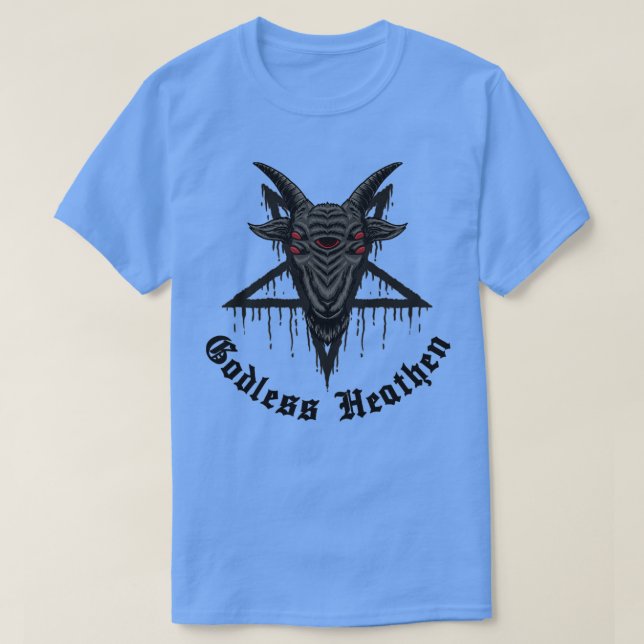 Godless Heathen mit Ziegenkopf und Pentagramm T-Shirt (Design vorne)