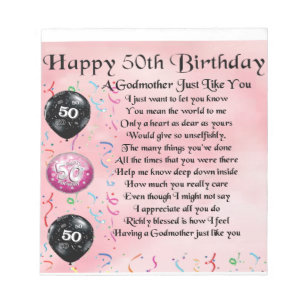 Godmatergedicht - 50. Geburtstagsdesign Notizblock