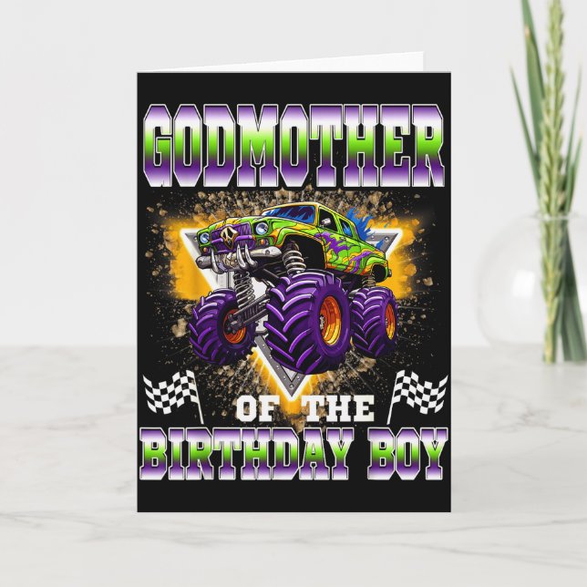 Godmother Of The Birthday Boy Monster Truck Birthd Karte (Vorderseite)