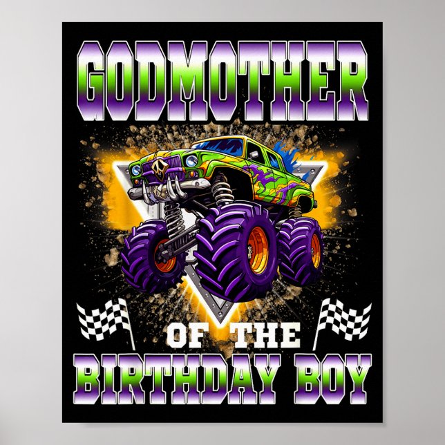 Godmother Of The Birthday Boy Monster Truck Birthd Poster (Vorne)