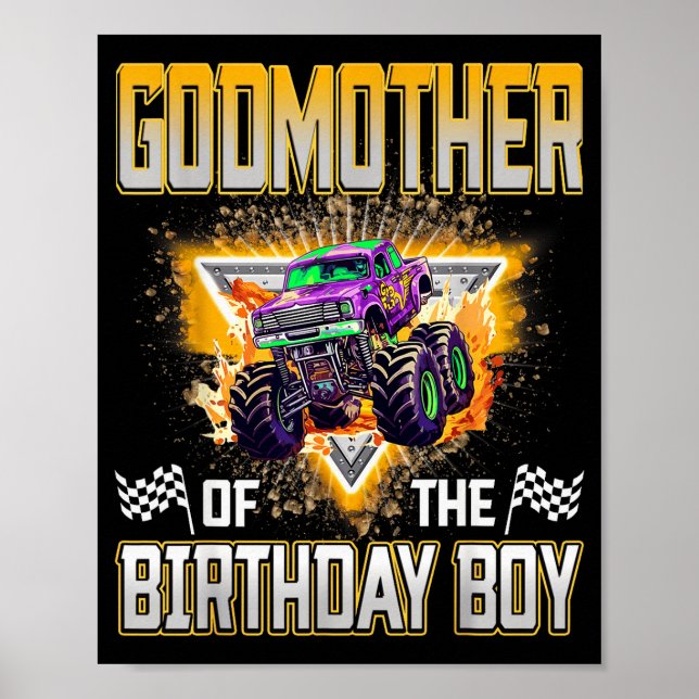 Godmother Of The Birthday Boy Monster Truck Birthd Poster (Vorne)