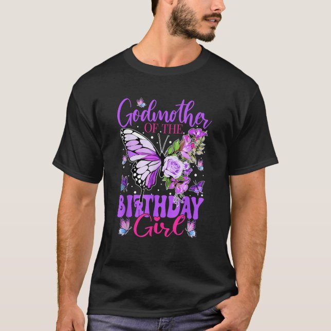 Godmother Of The Birthday Girl Butterfly Party Mat T-Shirt (Vorderseite)