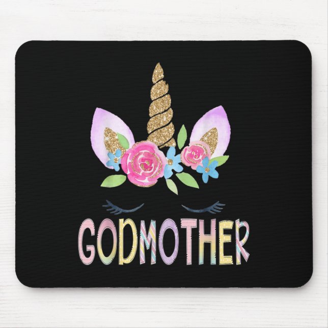 Godmother Unicorn Floral Birthday Girl Family Matc Mousepad (Vorne)