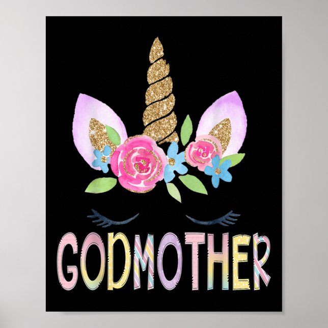 Godmother Unicorn Floral Birthday Girl Family Matc Poster (Vorne)