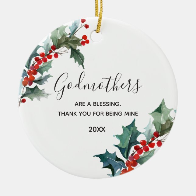 Godmothers Red Floral Christmas Keramik Ornament (Vorne)