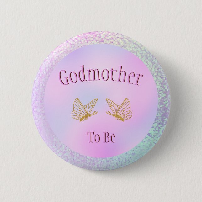 Godmutter Baby Shower Girl Whimsical Butterfly Button (Vorderseite)