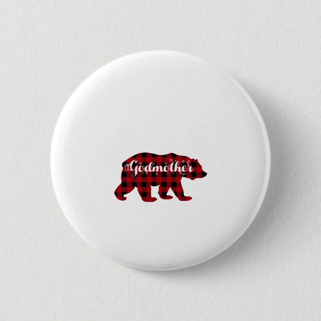 Godmutter Bear Buffalo Red Kariert Matching Family Button (Vorderseite)
