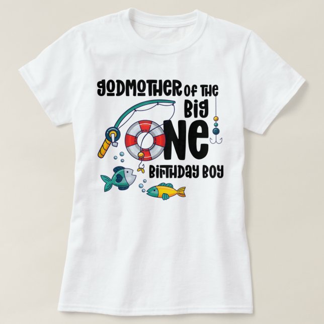 Godmutter Big One 1-jähriger Junge Fischen Geburts T-Shirt (Design vorne)