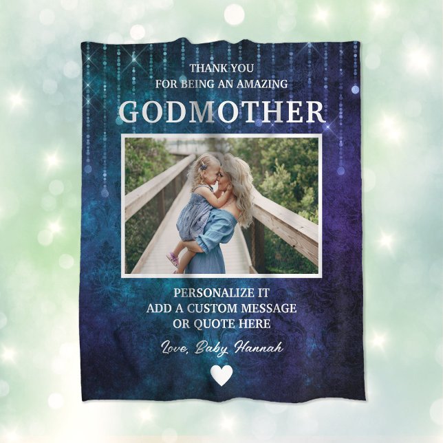 Godmutter danke Blue Glitzern Custom Fleecedecke (Godmother Thank You Blue Sparkles Custom Fleece Blanket
)
