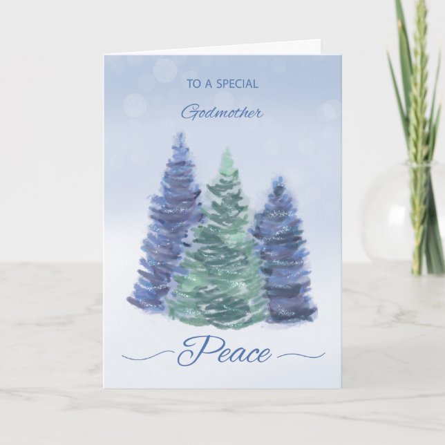Godmutter Holiday Peace mit Evergreen Trees Karte (Vorderseite)