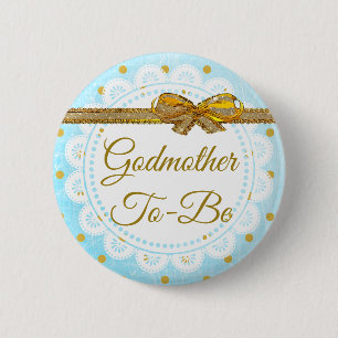 Godmutter soll Baby Dusche Blue & Gold Button sein