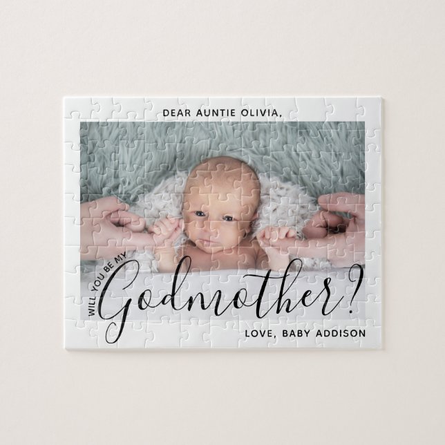 Godmutter Vorschlag Simple Modern Script Baby Foto Puzzle (Horizontal)