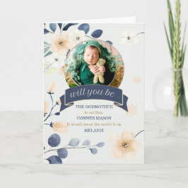 Godmutter wünscht Blau- und Gelbblüten-Foto Karte