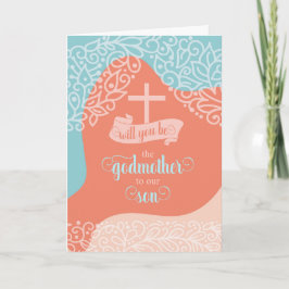 Godmutter wünscht Orange und Blau mit Kreuz Karte